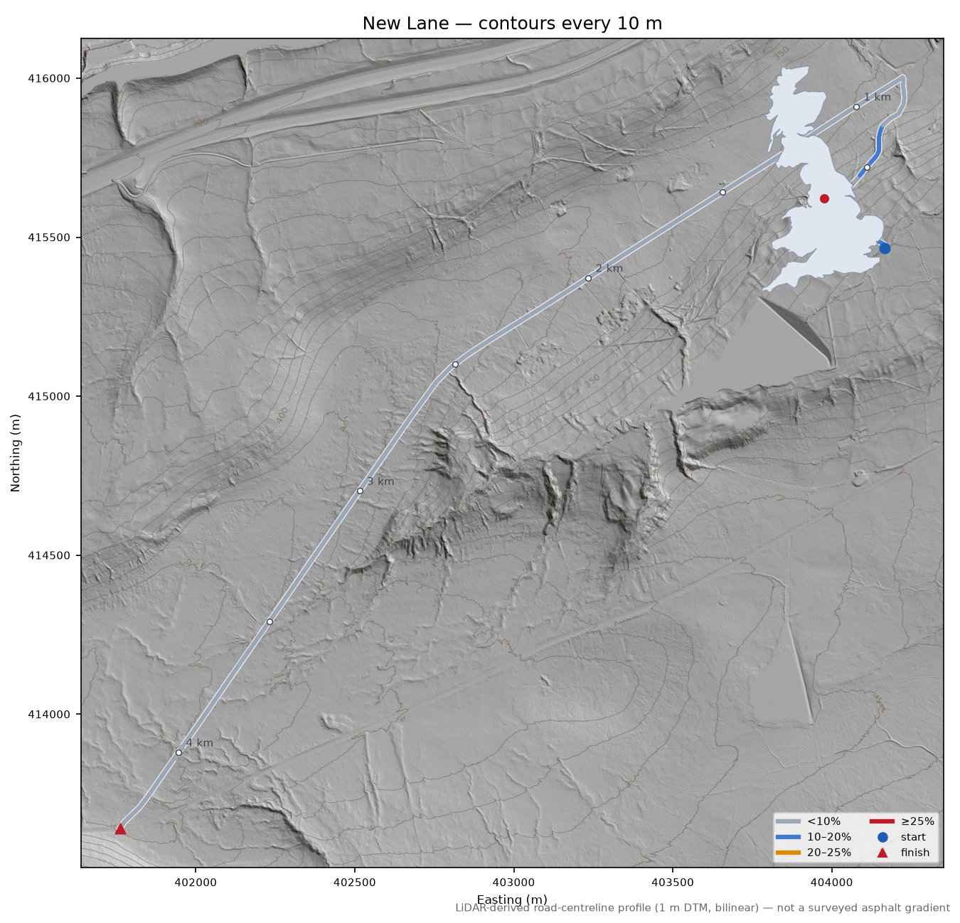 New Lane LiDAR hillshade map with contours