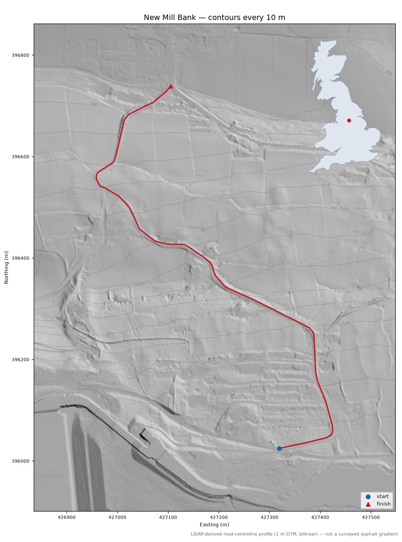 New Mill Bank LiDAR hillshade map with contours