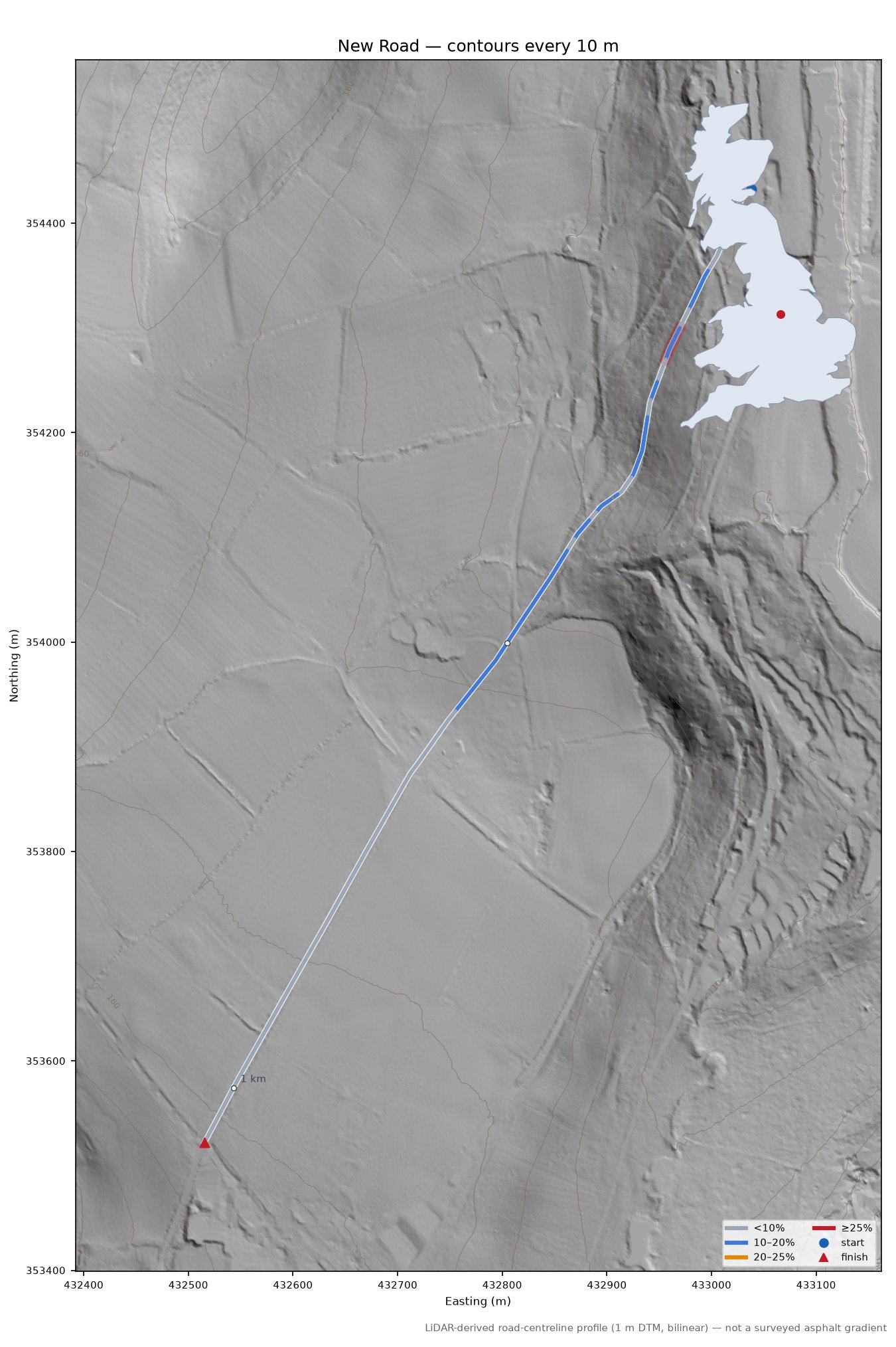 New Road LiDAR hillshade map with contours