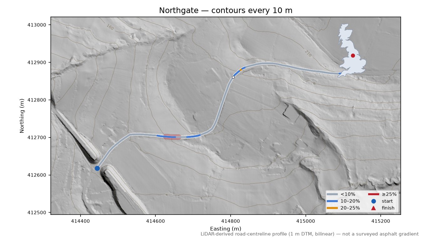 Northgate LiDAR hillshade map with contours