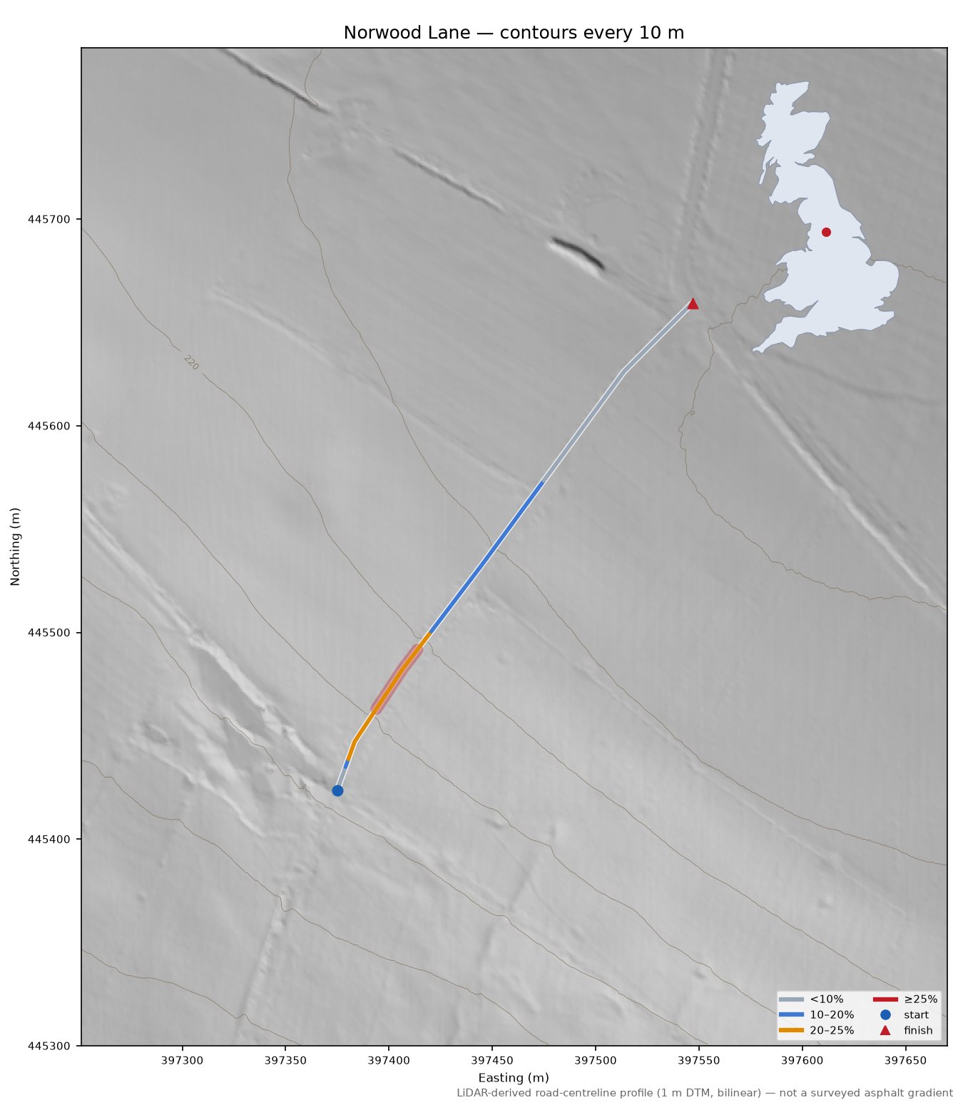 Norwood Lane LiDAR hillshade map with contours