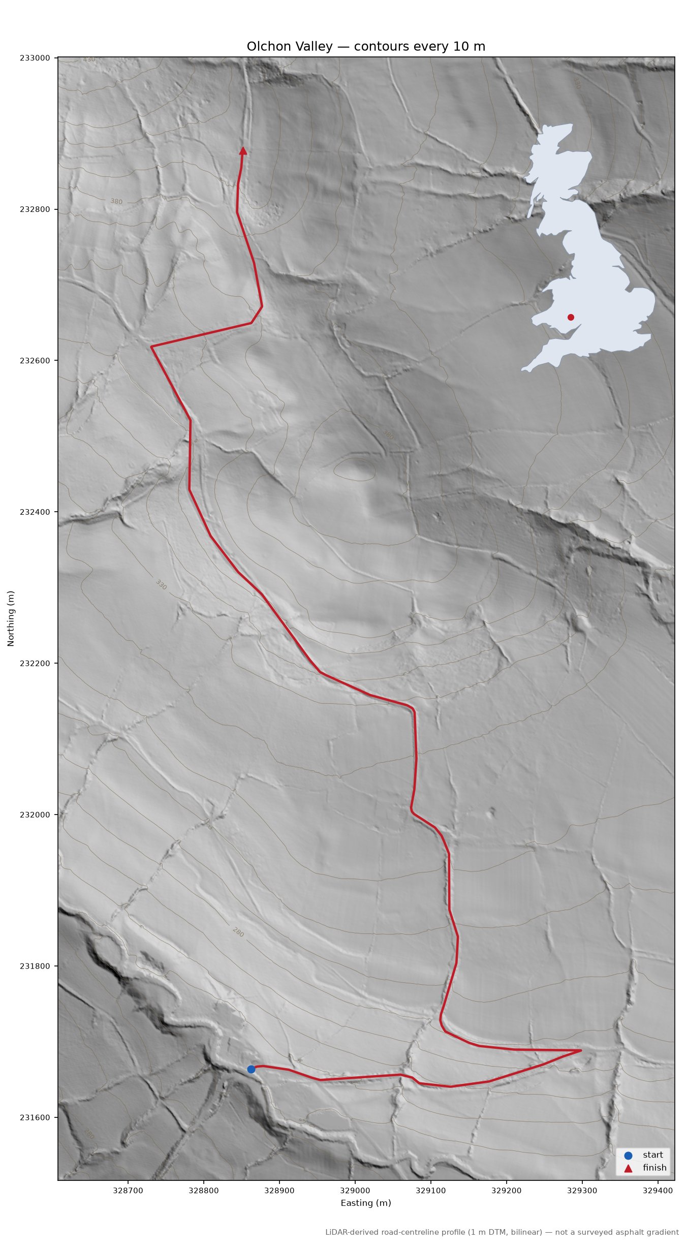 Olchon Valley LiDAR hillshade map with contours