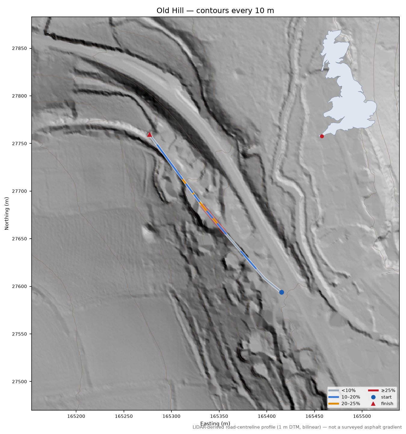 Old Hill LiDAR hillshade map with contours