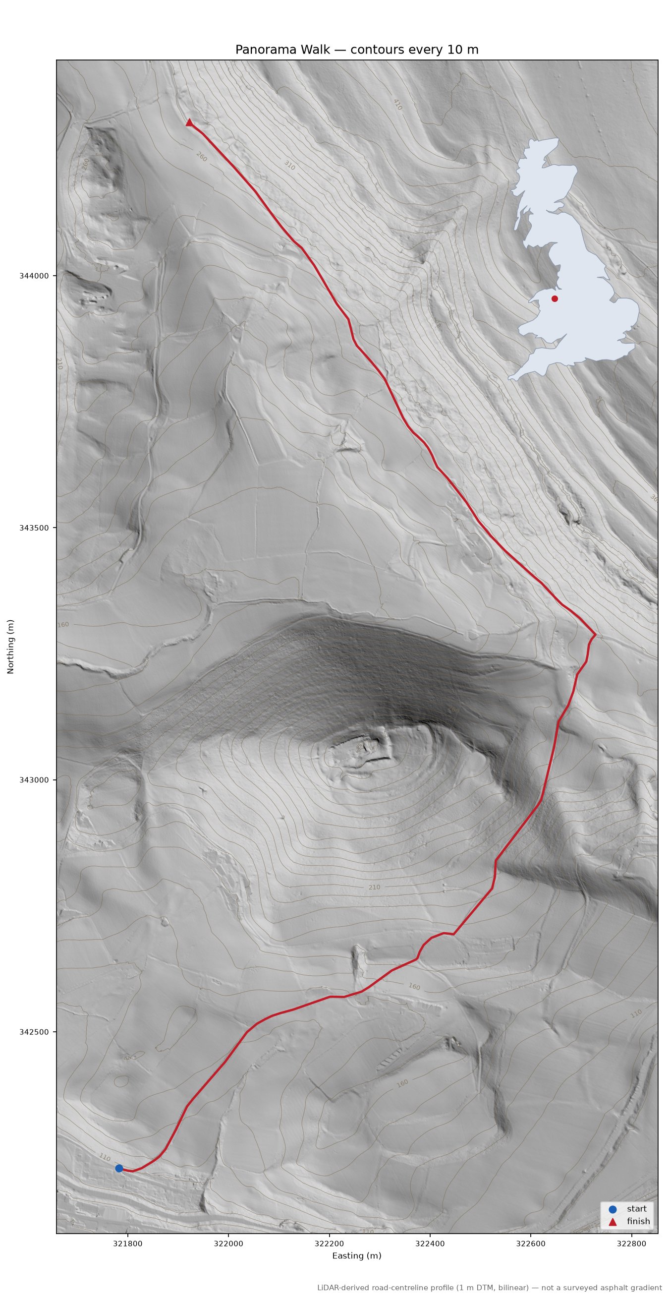 Panorama Walk LiDAR hillshade map with contours
