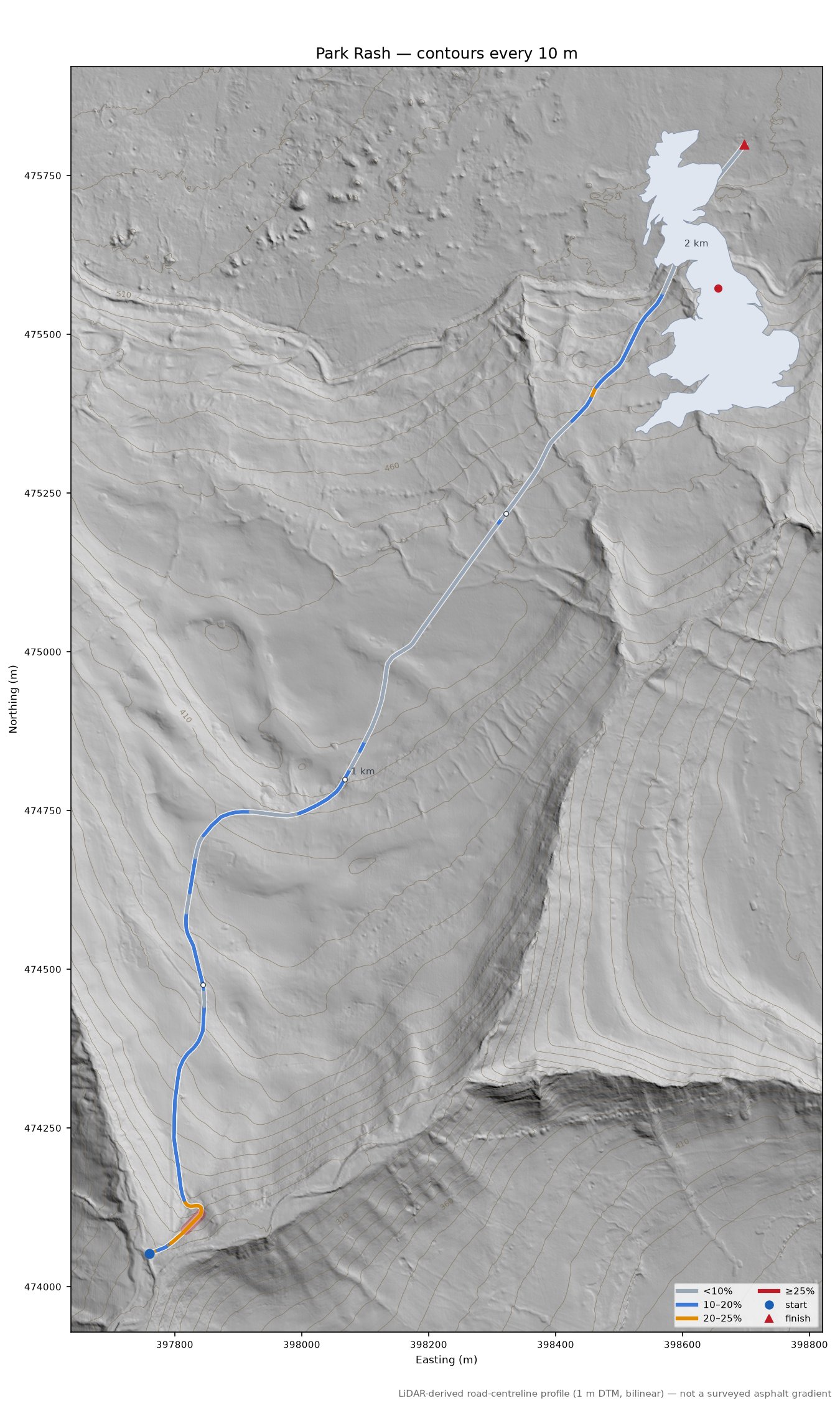 Park Rash LiDAR hillshade map with contours