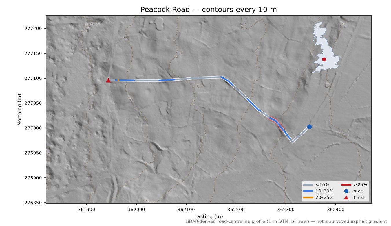 Peacock Road LiDAR hillshade map with contours