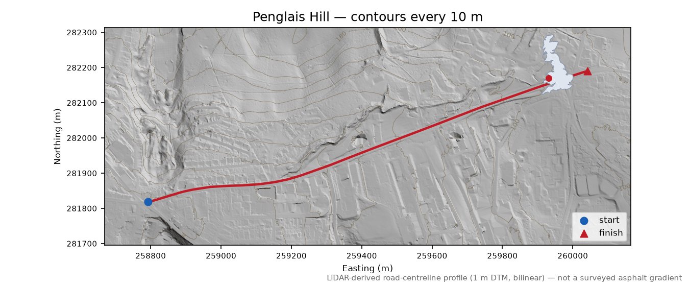 Penglais Hill LiDAR hillshade map with contours