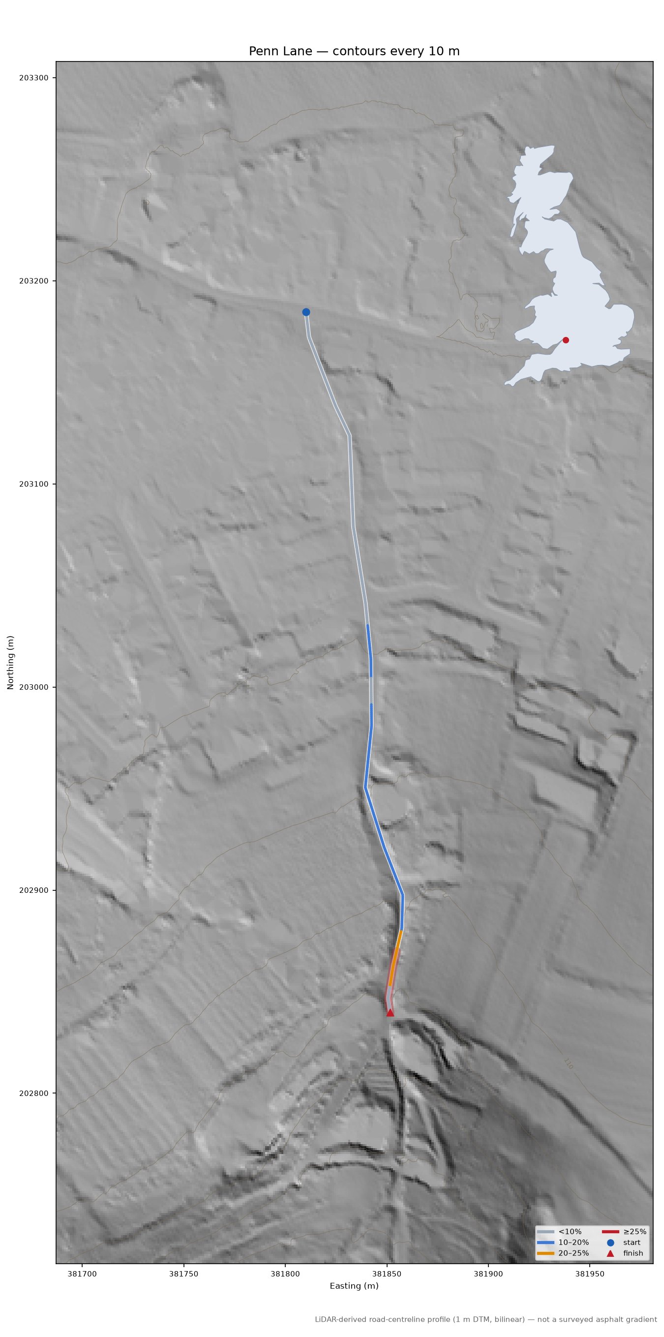 Penn Lane LiDAR hillshade map with contours