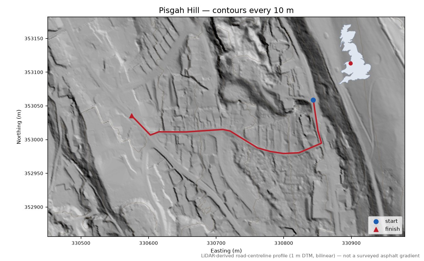 Pisgah Hill LiDAR hillshade map with contours