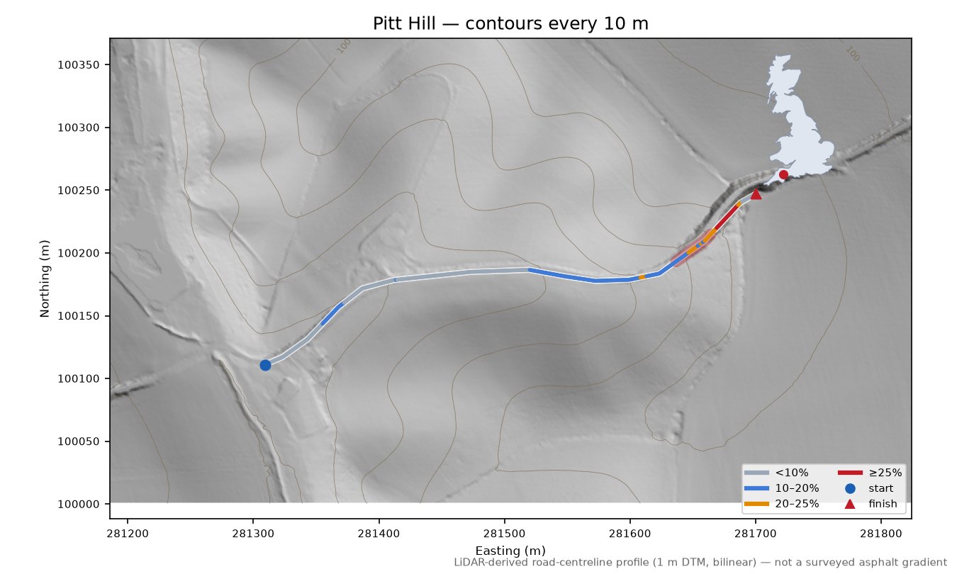 Pitt Hill LiDAR hillshade map with contours