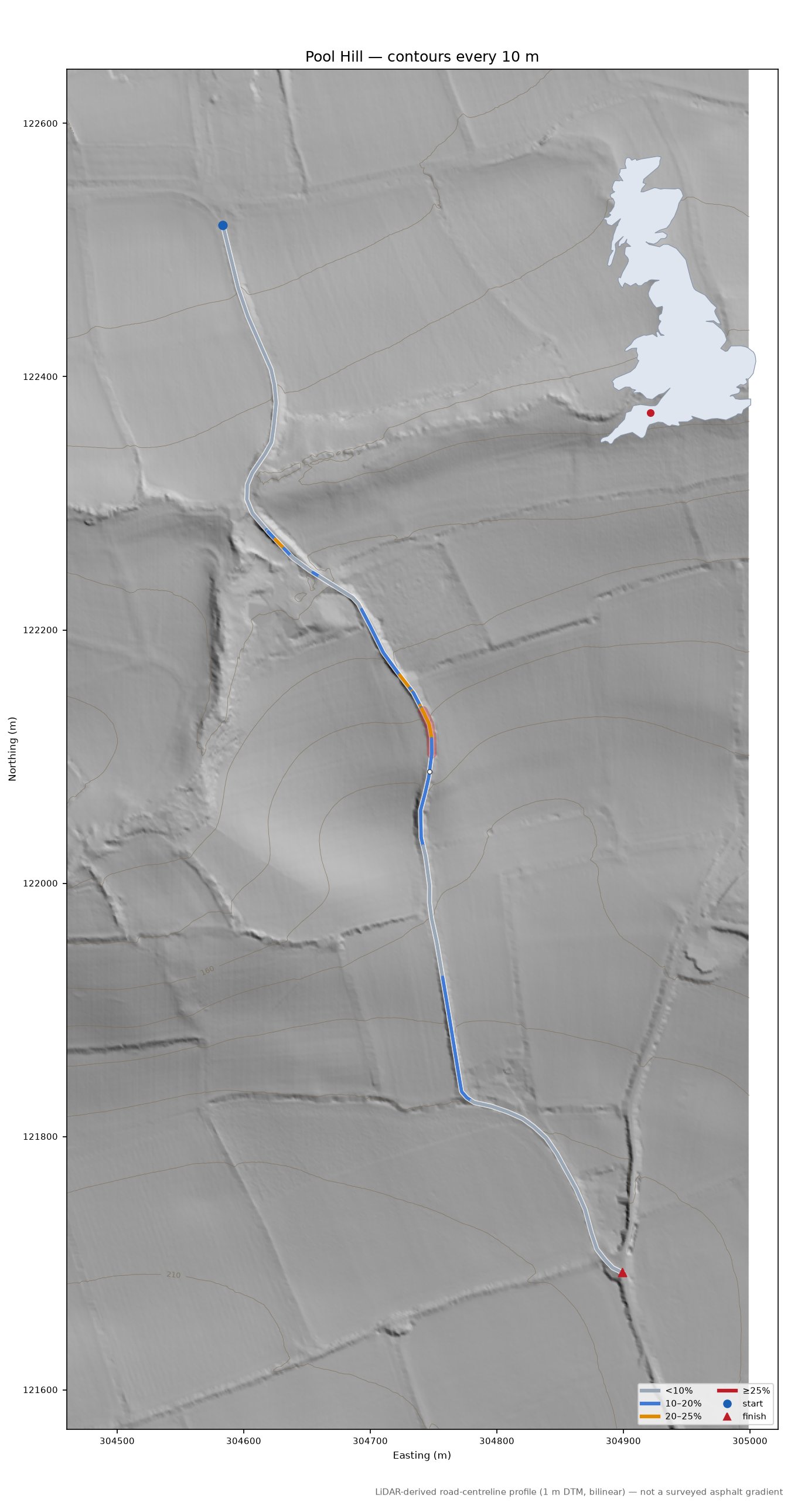 Pool Hill LiDAR hillshade map with contours