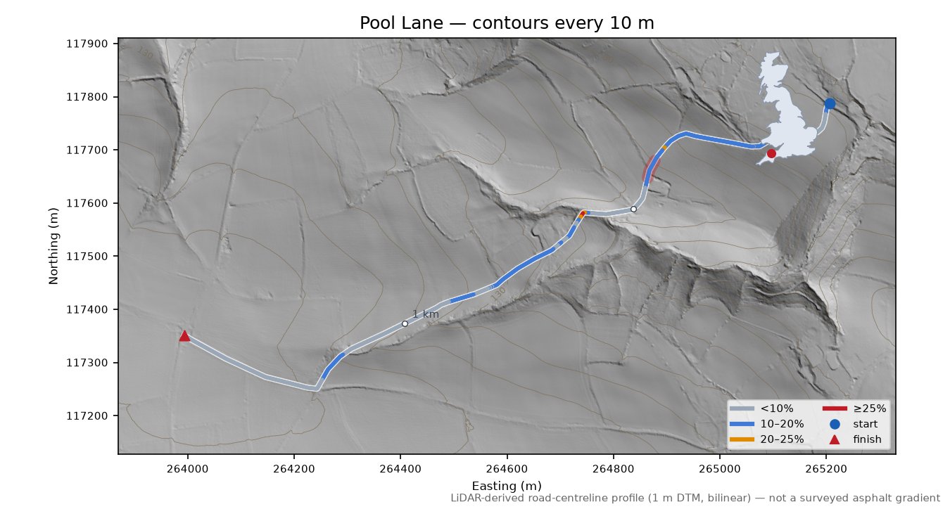 Pool Lane LiDAR hillshade map with contours