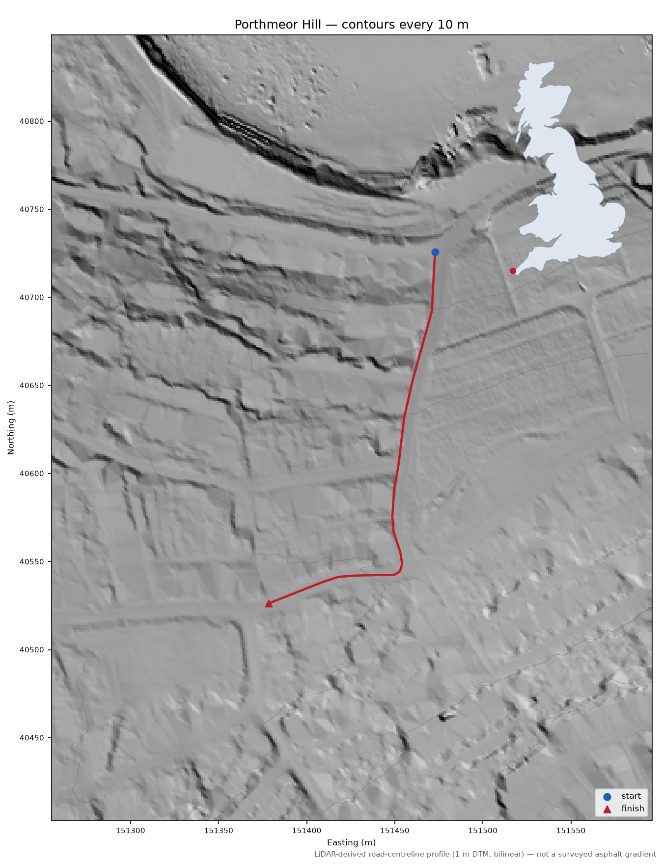 Porthmeor Hill LiDAR hillshade map with contours