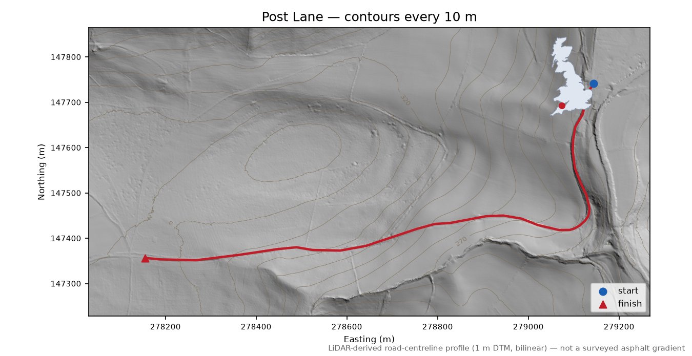 Post Lane LiDAR hillshade map with contours