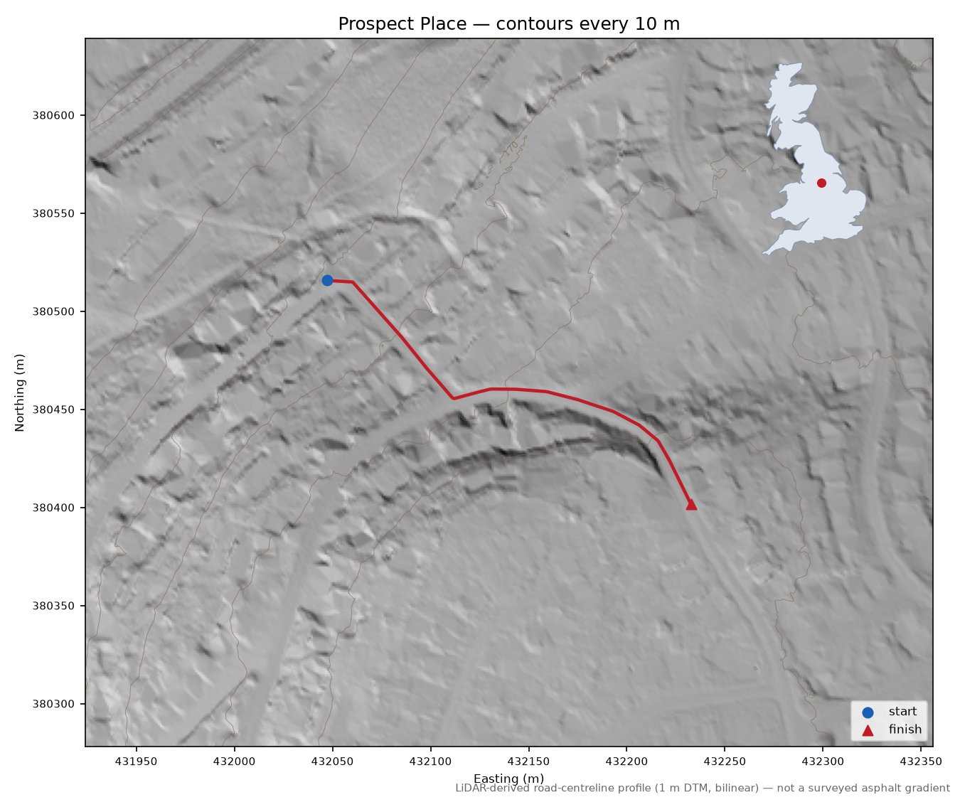 Prospect Place LiDAR hillshade map with contours