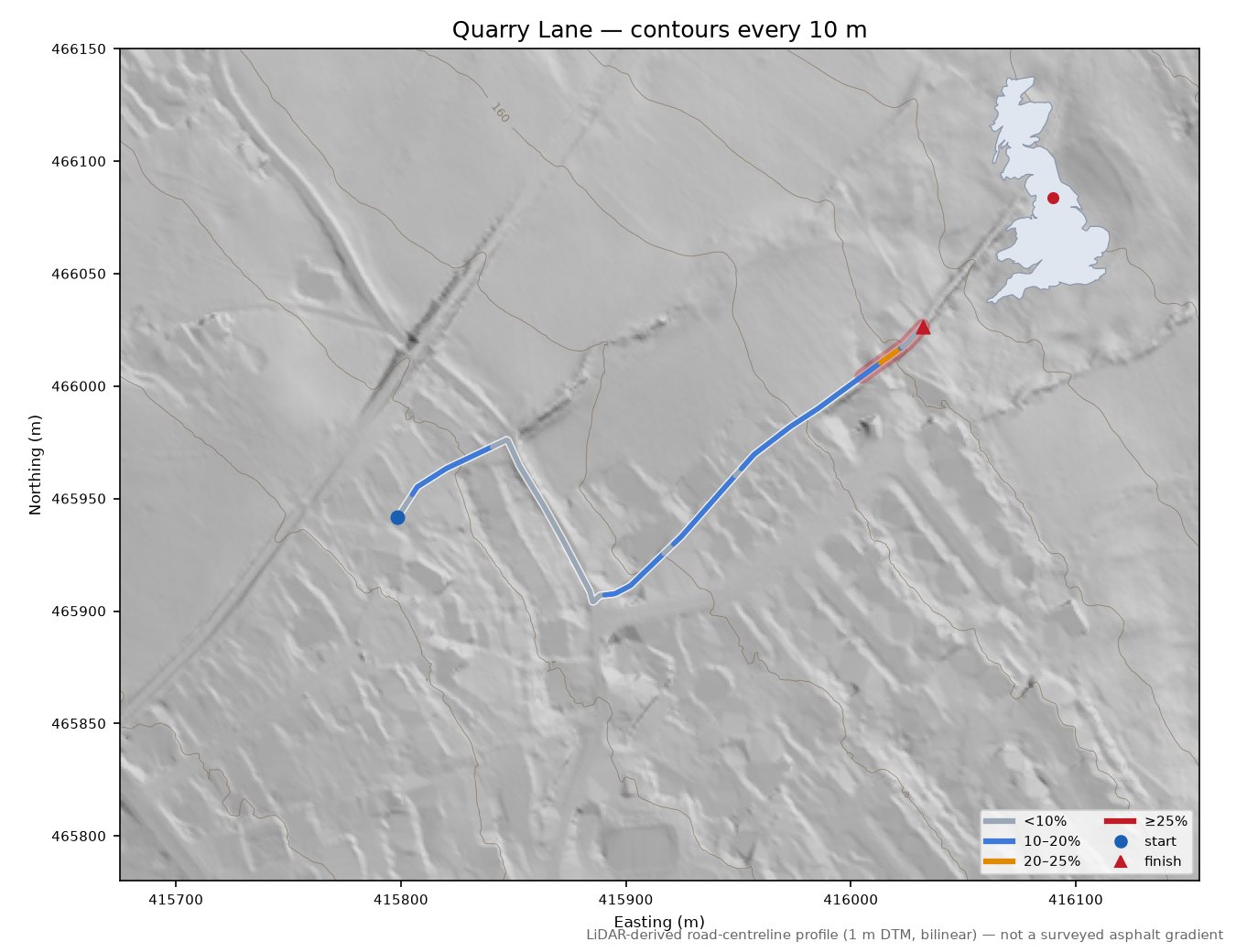 Quarry Lane LiDAR hillshade map with contours