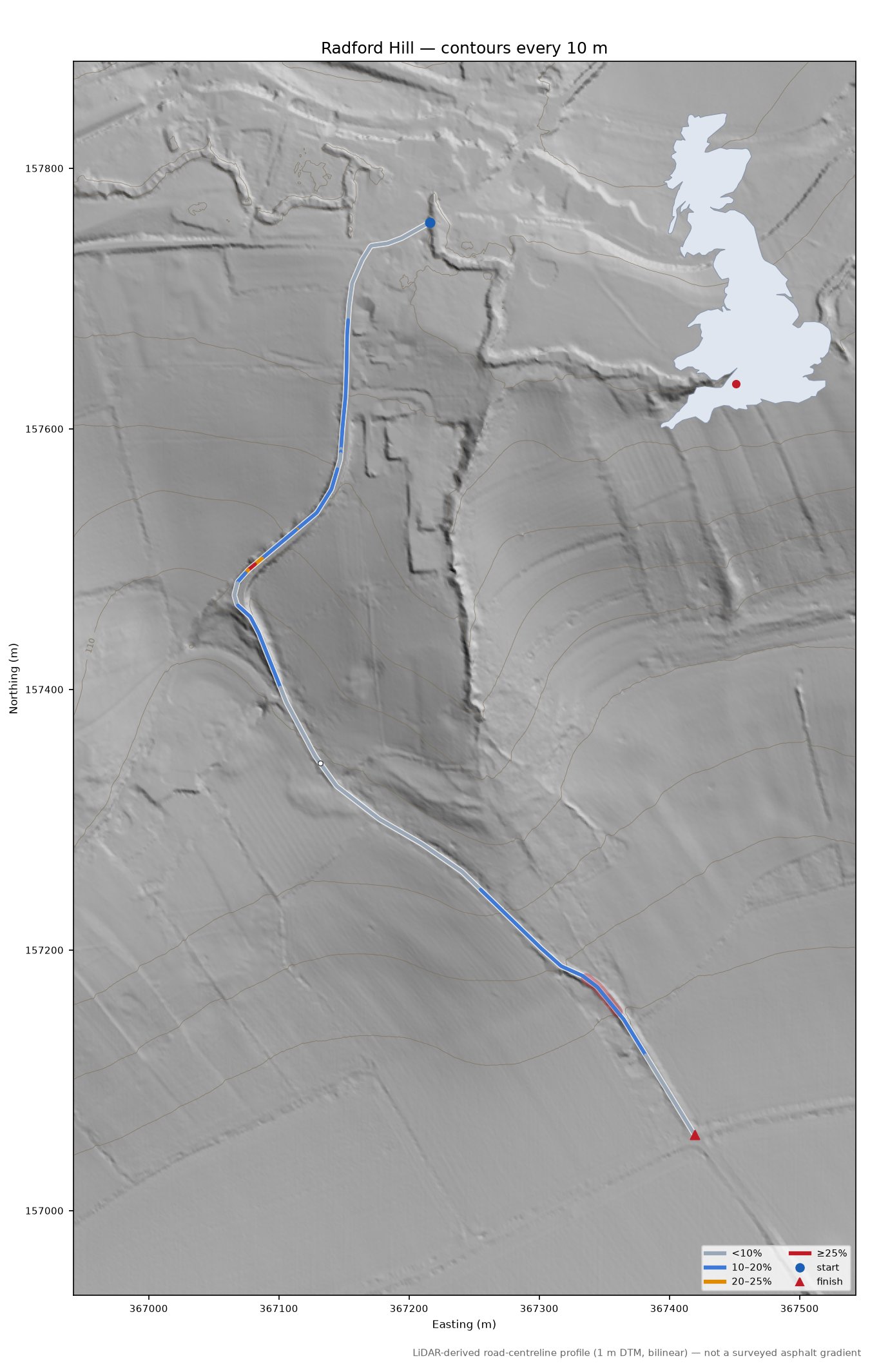 Radford Hill LiDAR hillshade map with contours