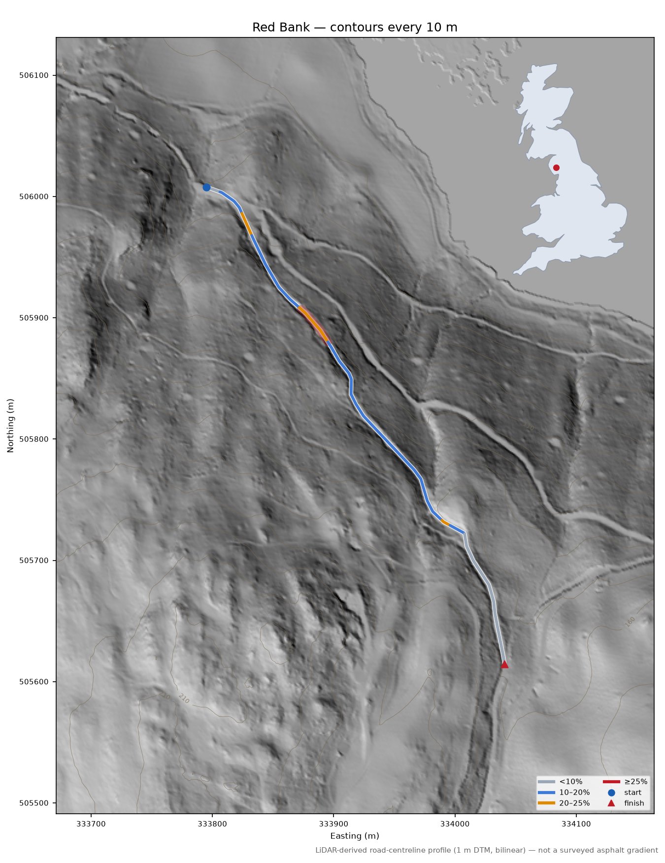 Red Bank LiDAR hillshade map with contours