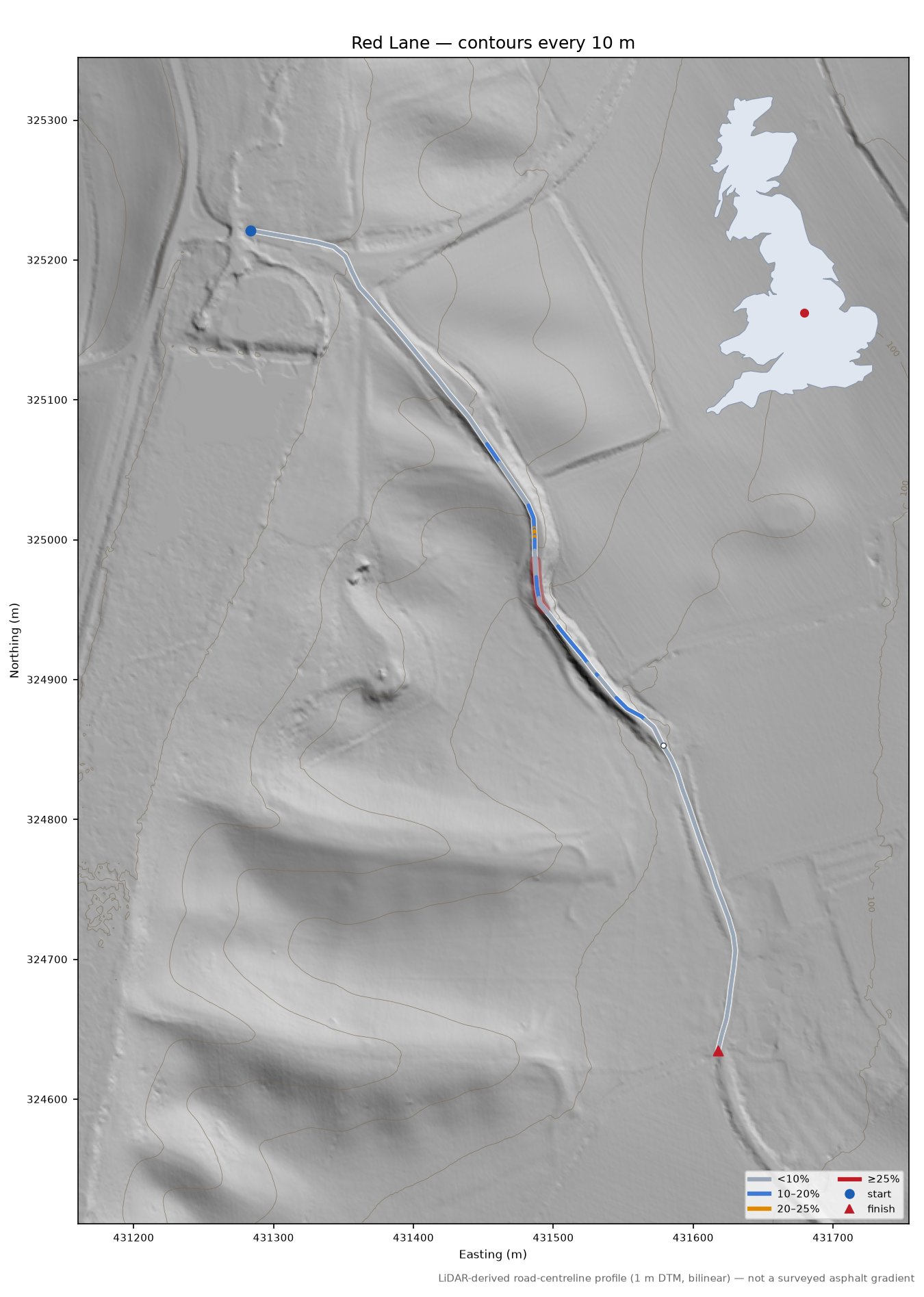 Red Lane LiDAR hillshade map with contours