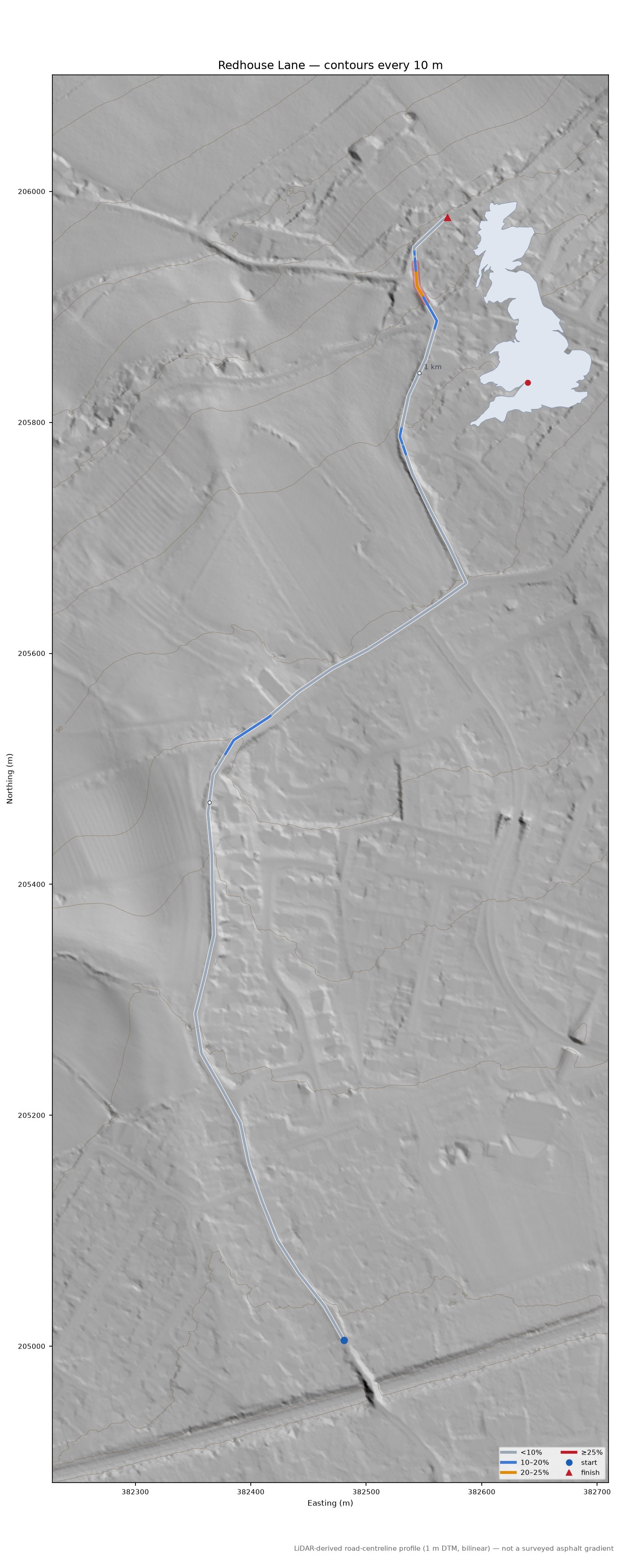 Redhouse Lane LiDAR hillshade map with contours