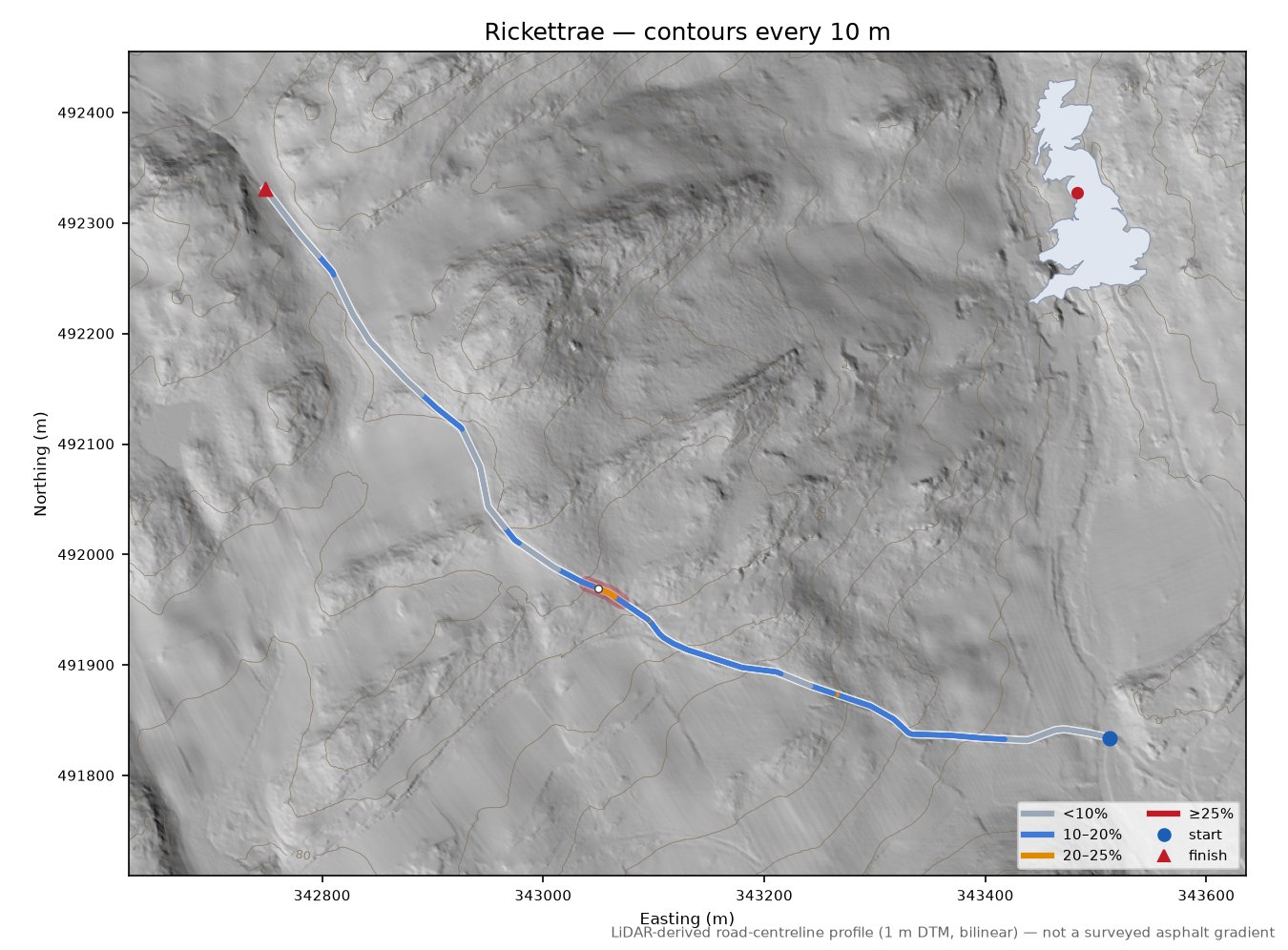Rickettrae LiDAR hillshade map with contours
