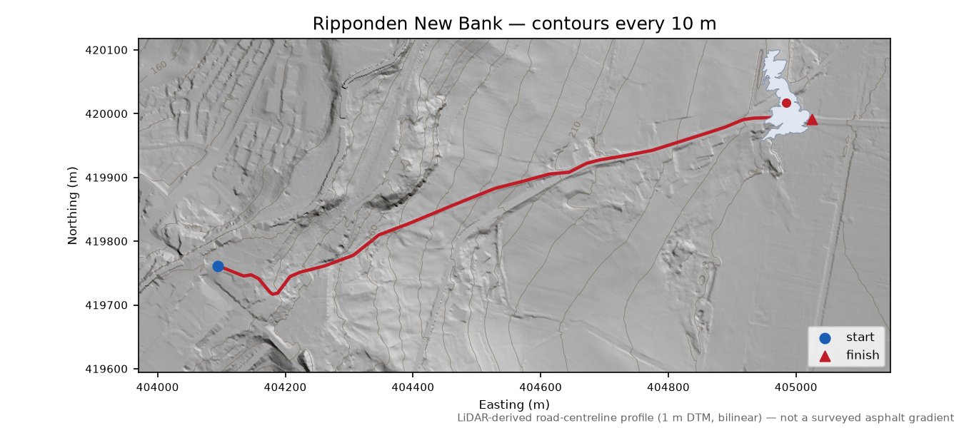 Ripponden New Bank LiDAR hillshade map with contours