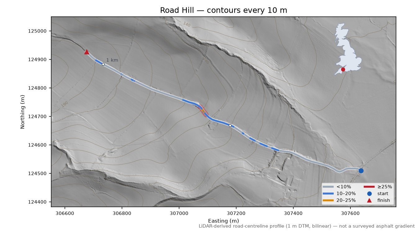 Road Hill LiDAR hillshade map with contours