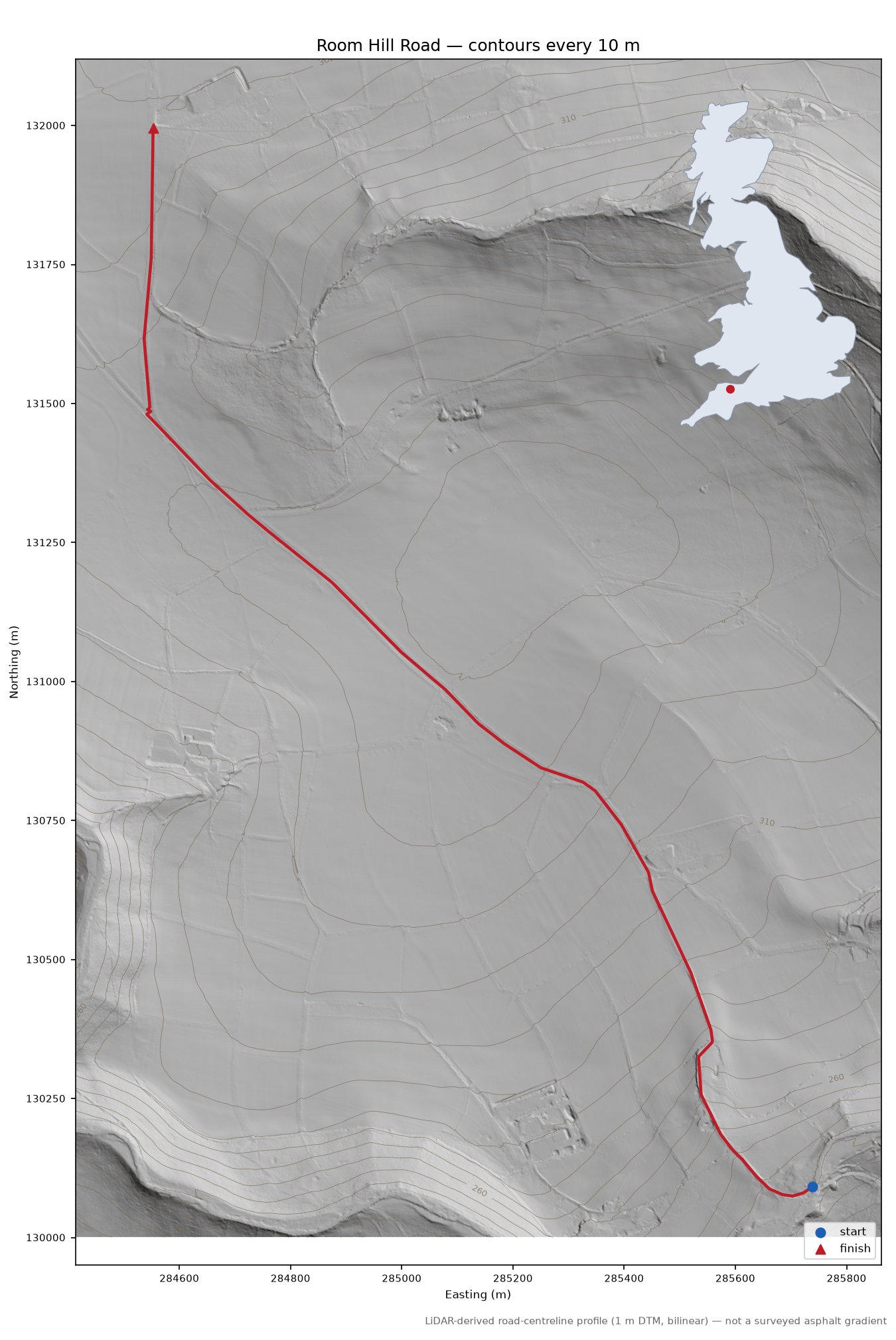 Room Hill Road LiDAR hillshade map with contours