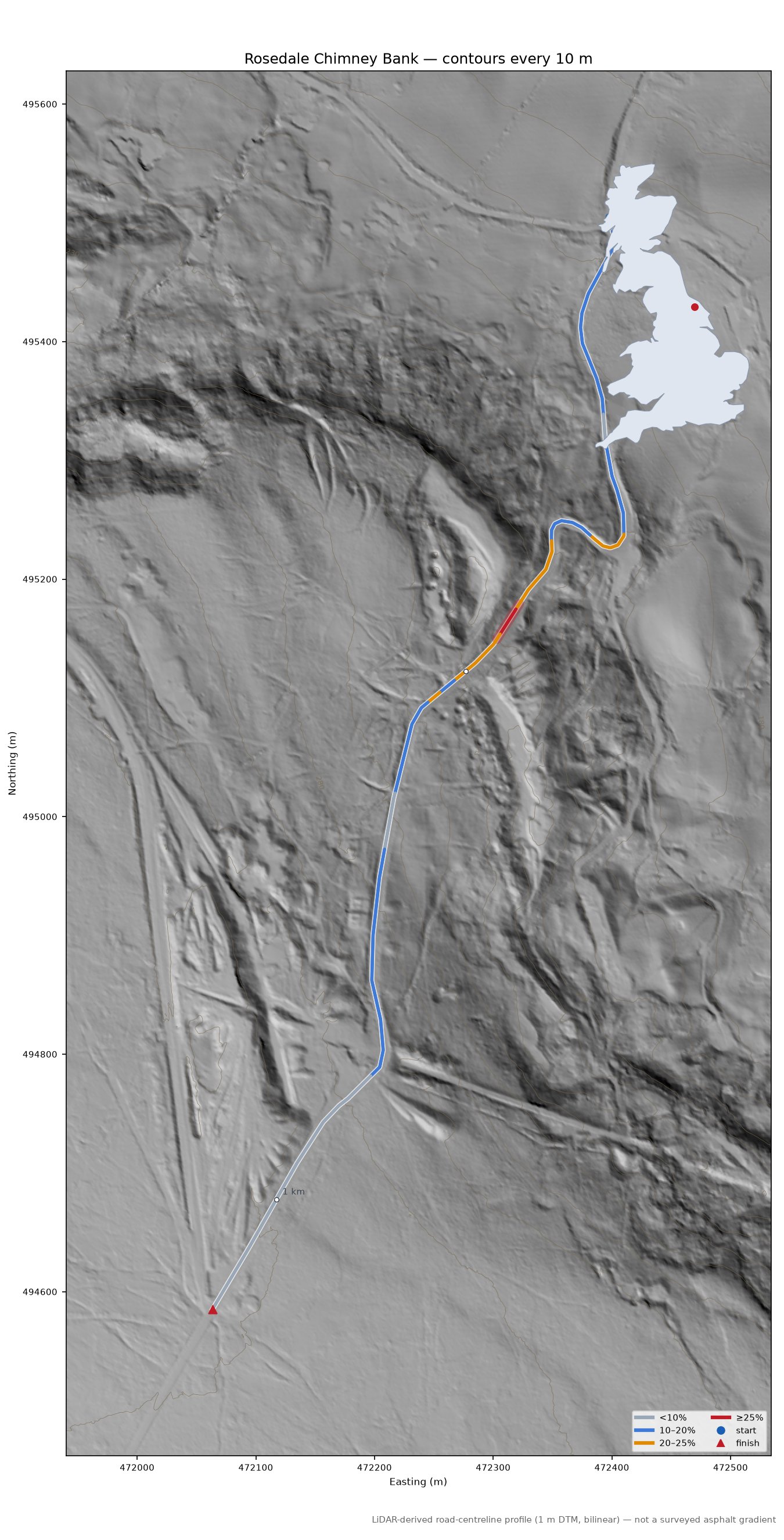 Rosedale Chimney Bank LiDAR hillshade map with contours
