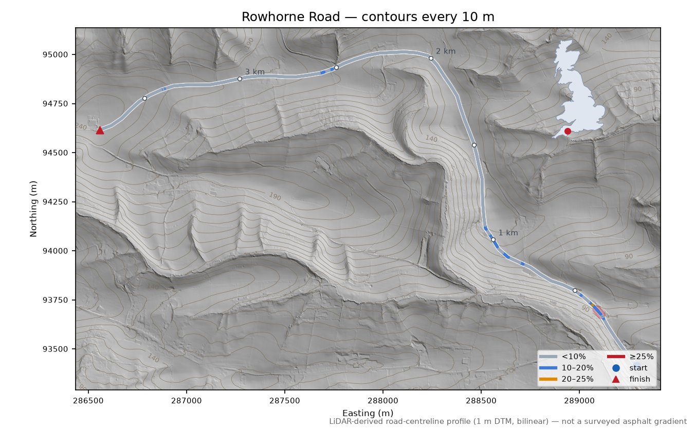 Rowhorne Road LiDAR hillshade map with contours