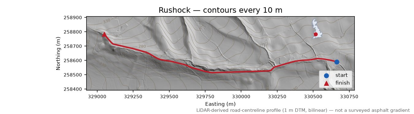 Rushock LiDAR hillshade map with contours
