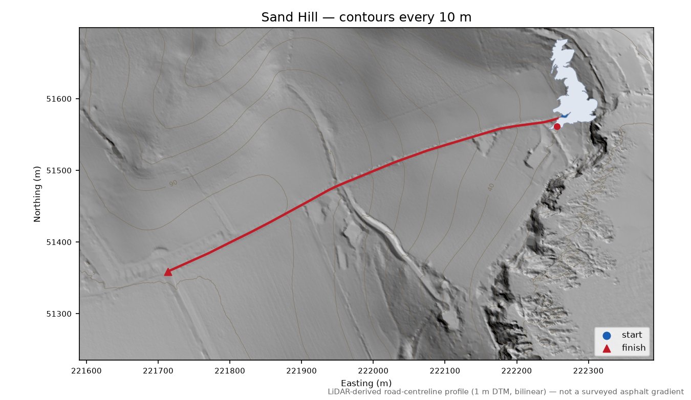 Sand Hill LiDAR hillshade map with contours