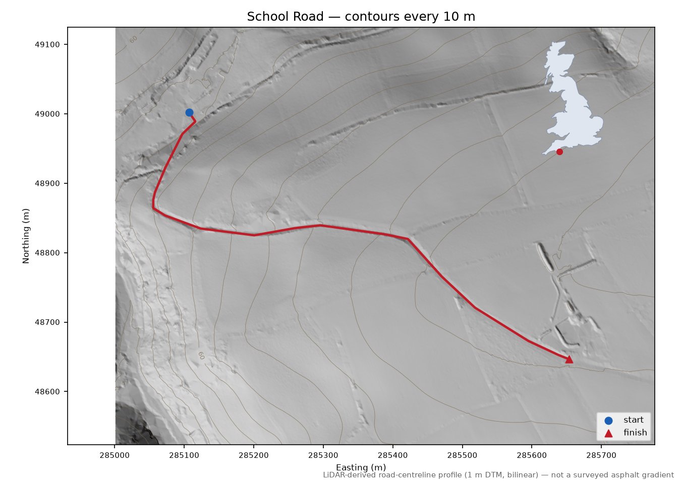 School Road LiDAR hillshade map with contours