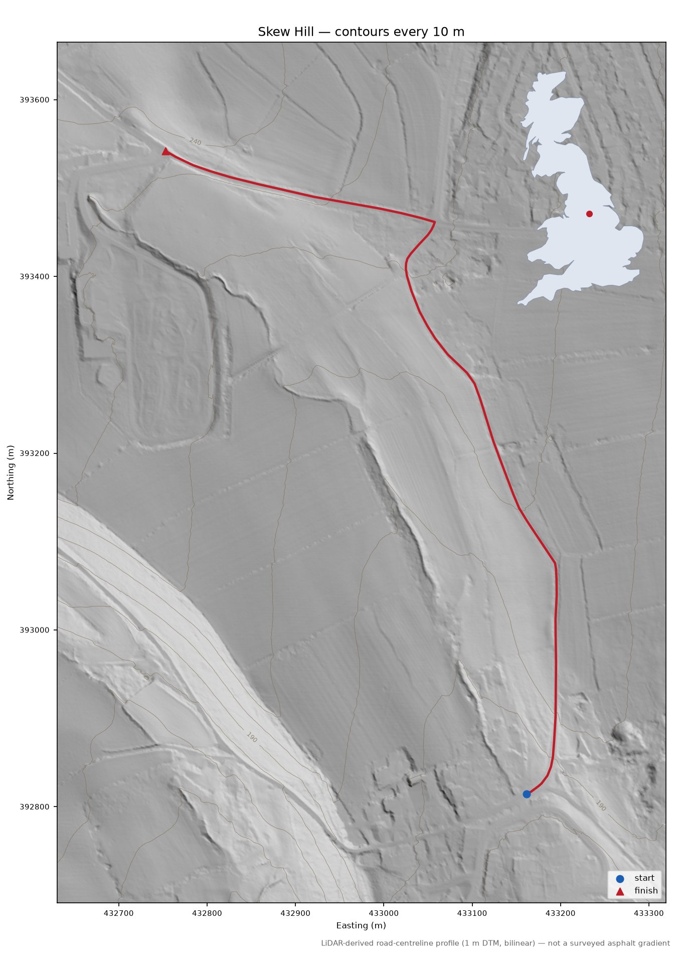 Skew Hill LiDAR hillshade map with contours