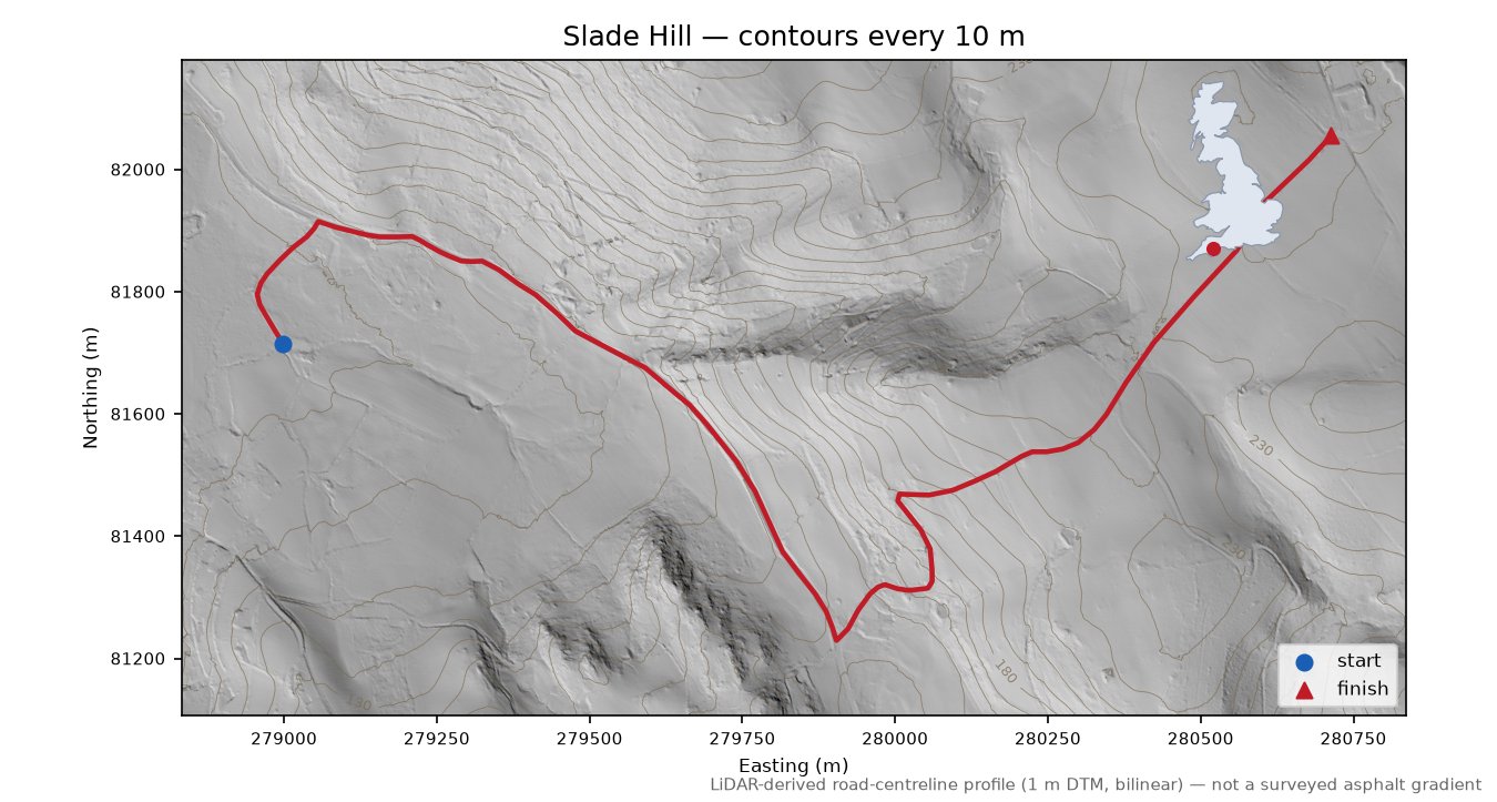 Slade Hill LiDAR hillshade map with contours
