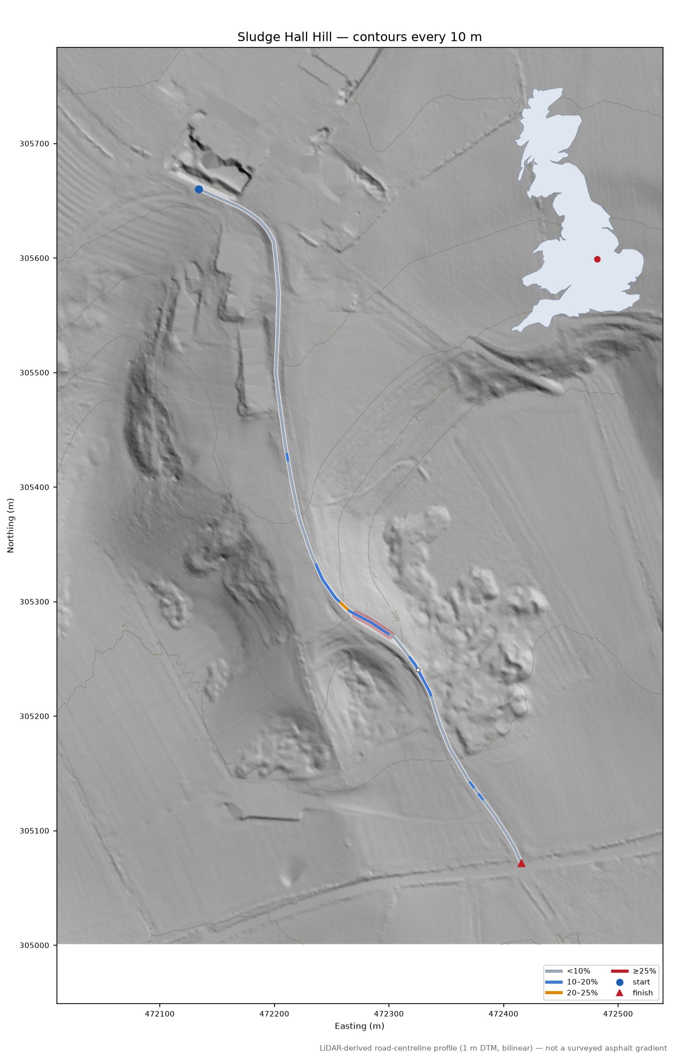 Sludge Hall Hill LiDAR hillshade map with contours