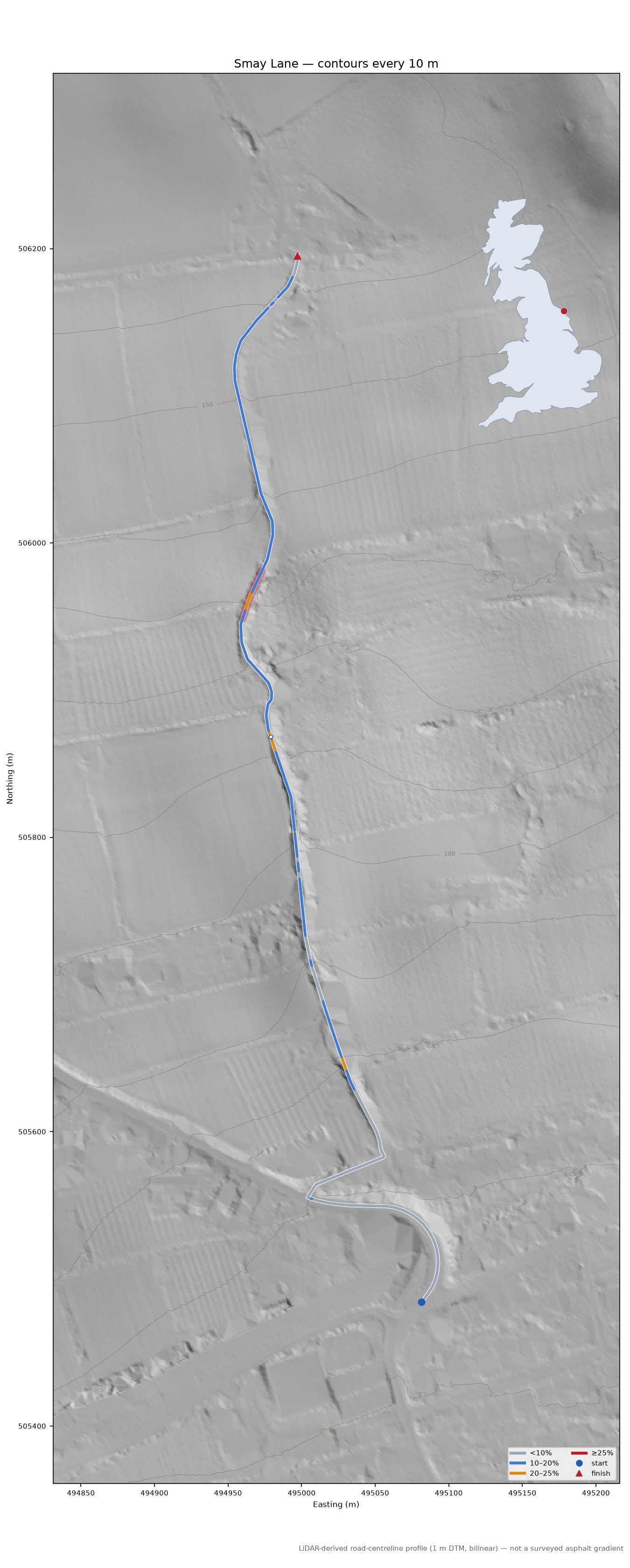 Smay Lane LiDAR hillshade map with contours