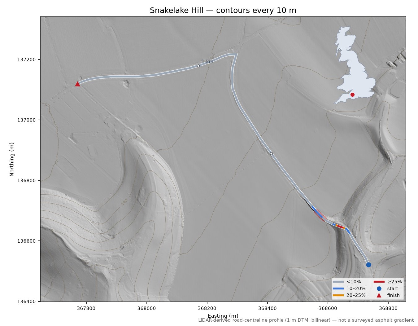 Snakelake Hill LiDAR hillshade map with contours