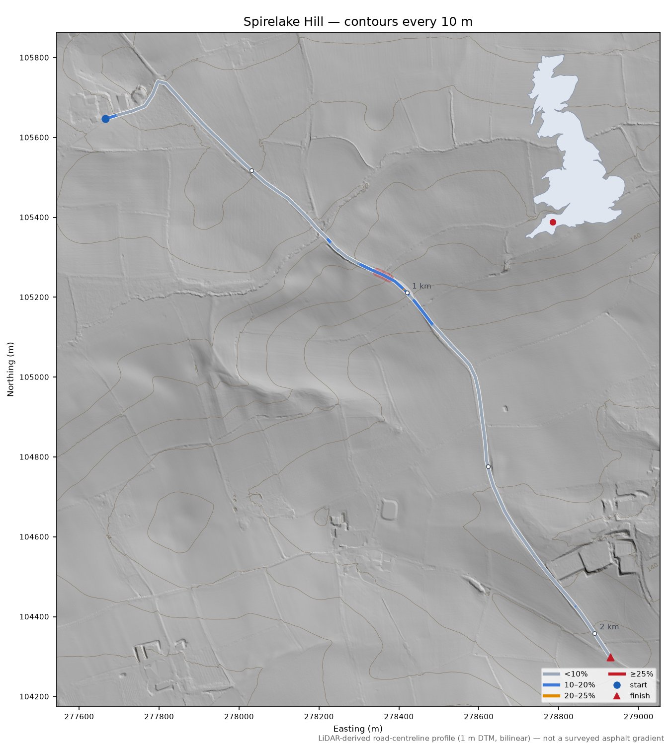 Spirelake Hill LiDAR hillshade map with contours