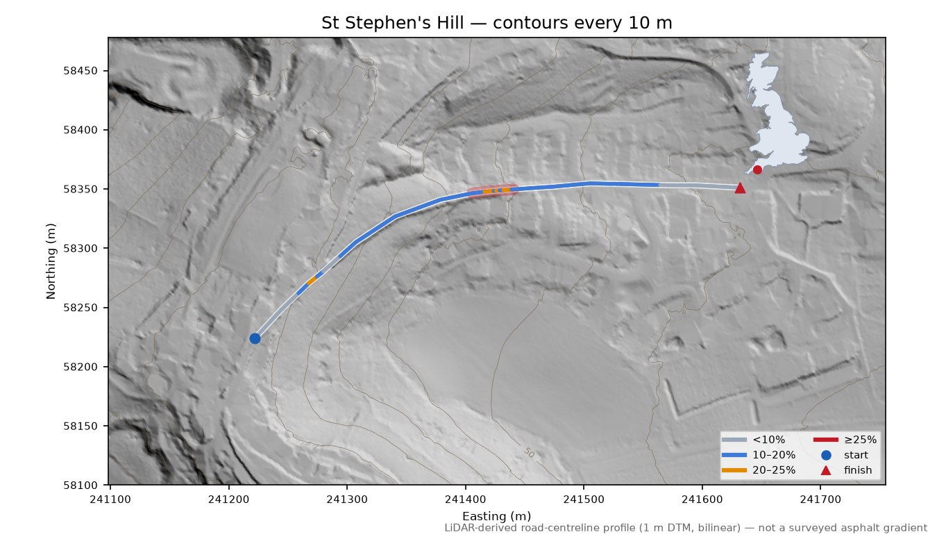 St Stephen's Hill LiDAR hillshade map with contours