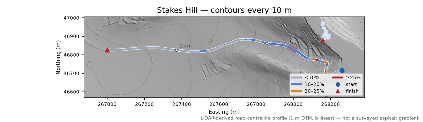 Stakes Hill LiDAR hillshade map with contours
