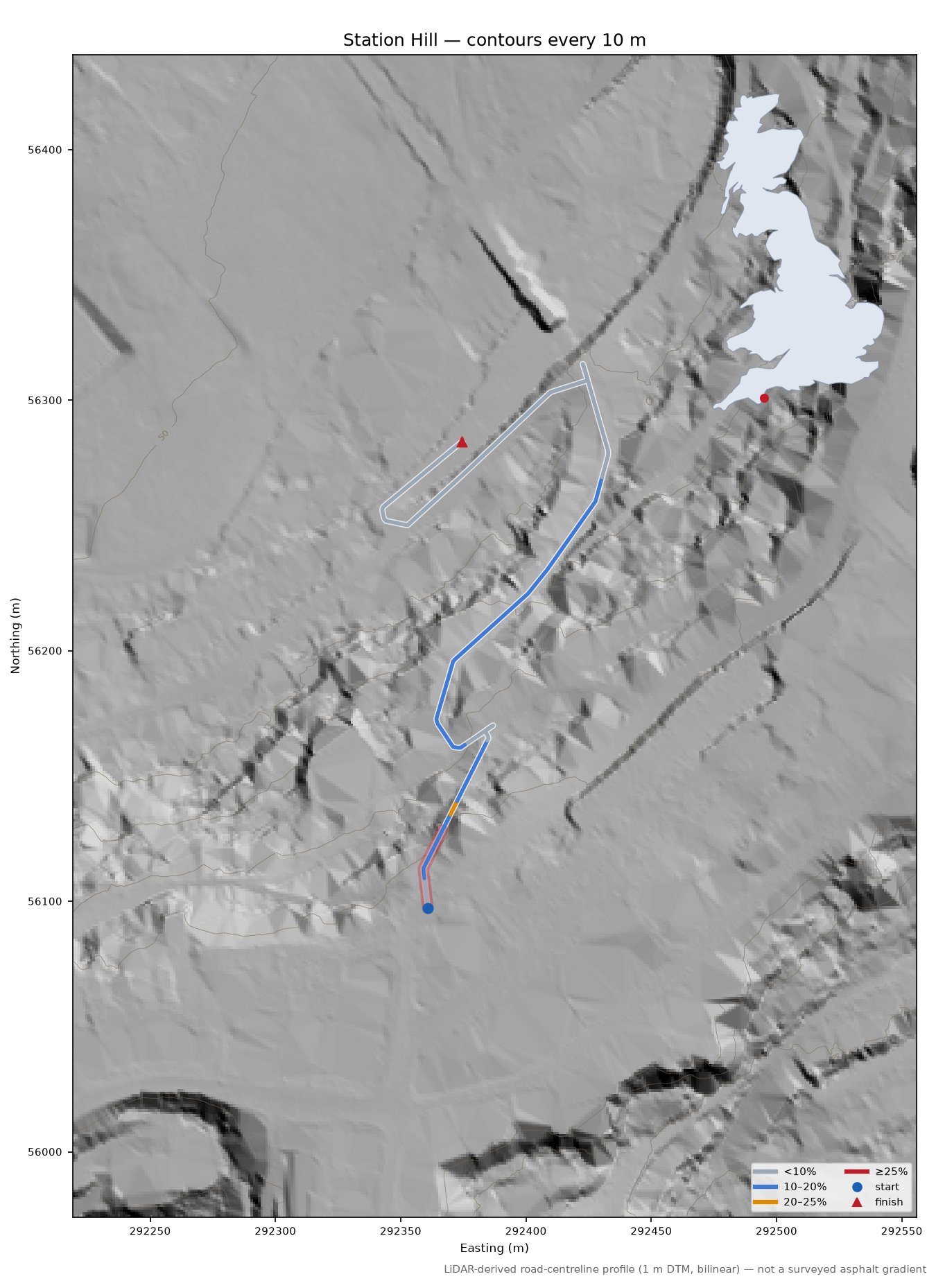 Station Hill LiDAR hillshade map with contours