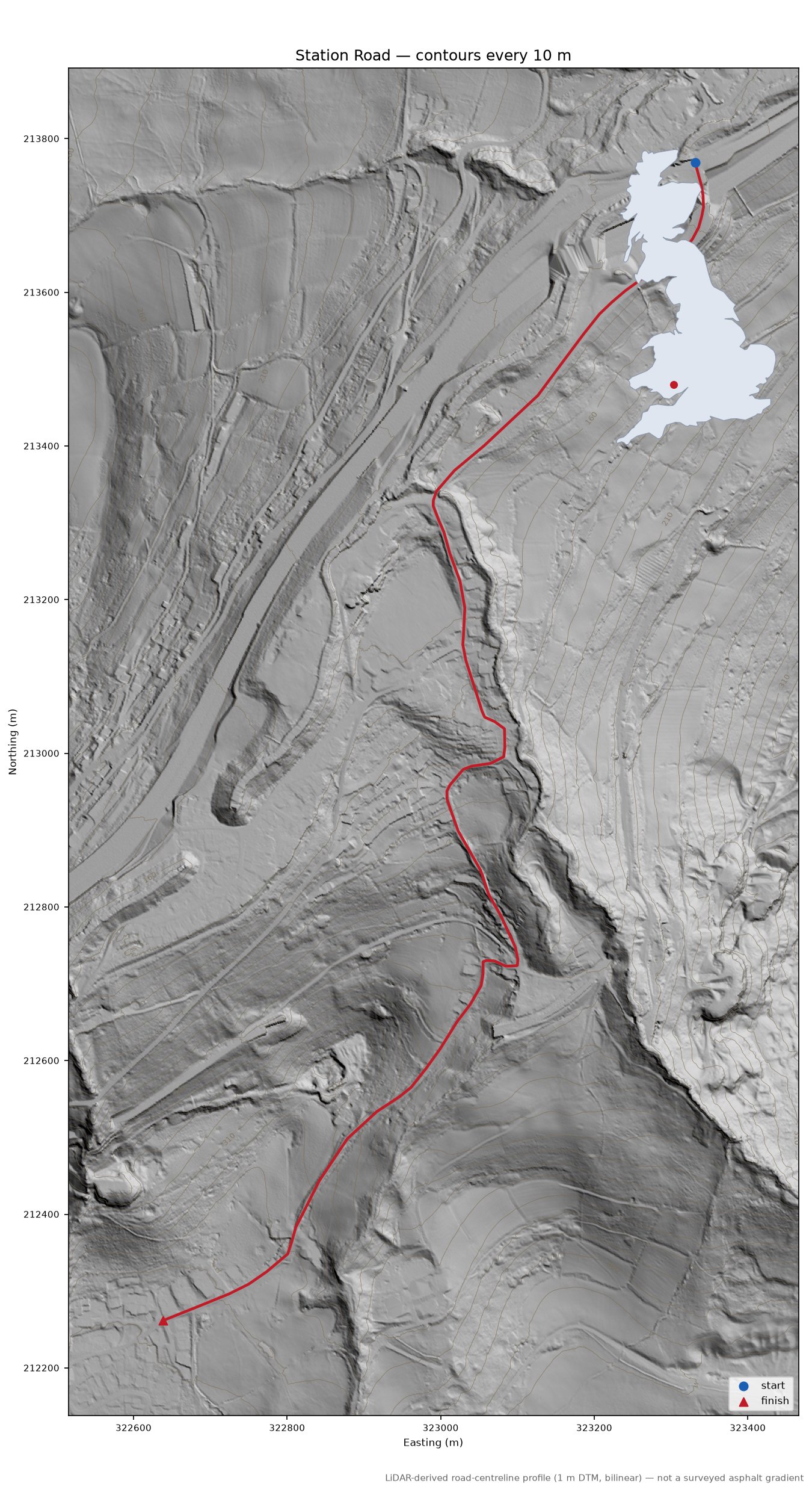 Station Road LiDAR hillshade map with contours