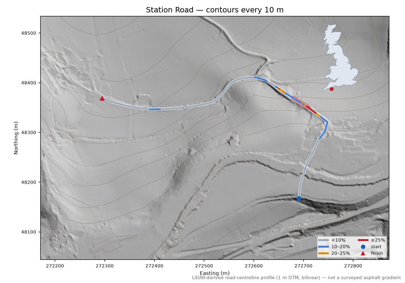 Station Road LiDAR hillshade map with contours