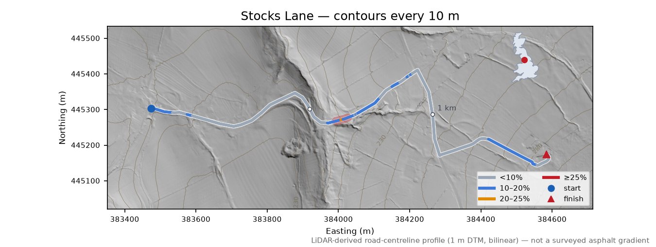 Stocks Lane LiDAR hillshade map with contours