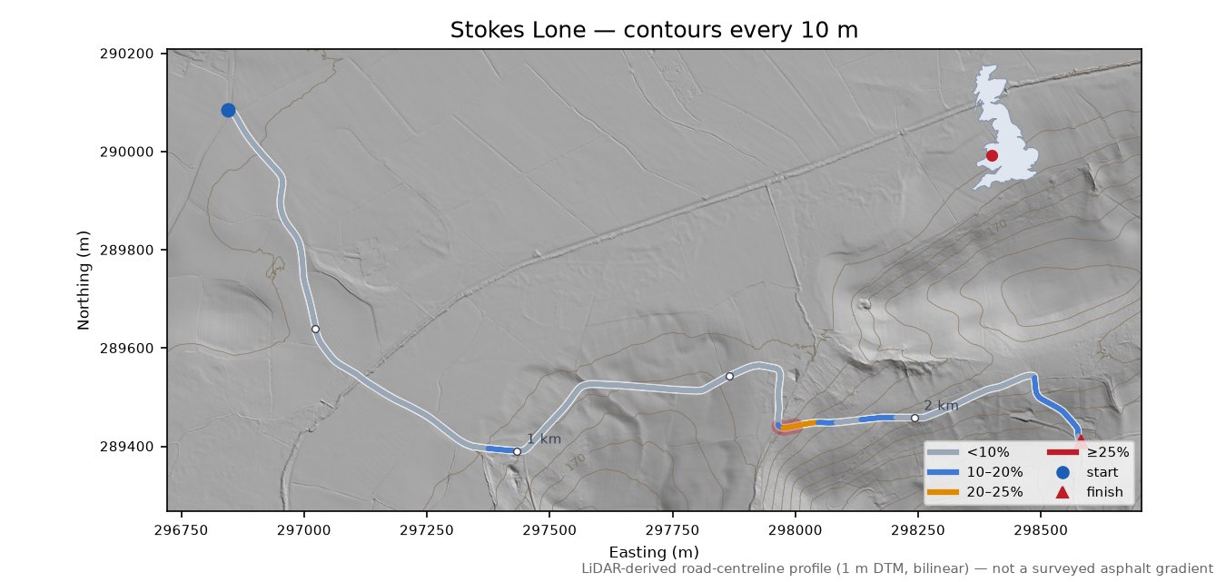 Stokes Lone LiDAR hillshade map with contours