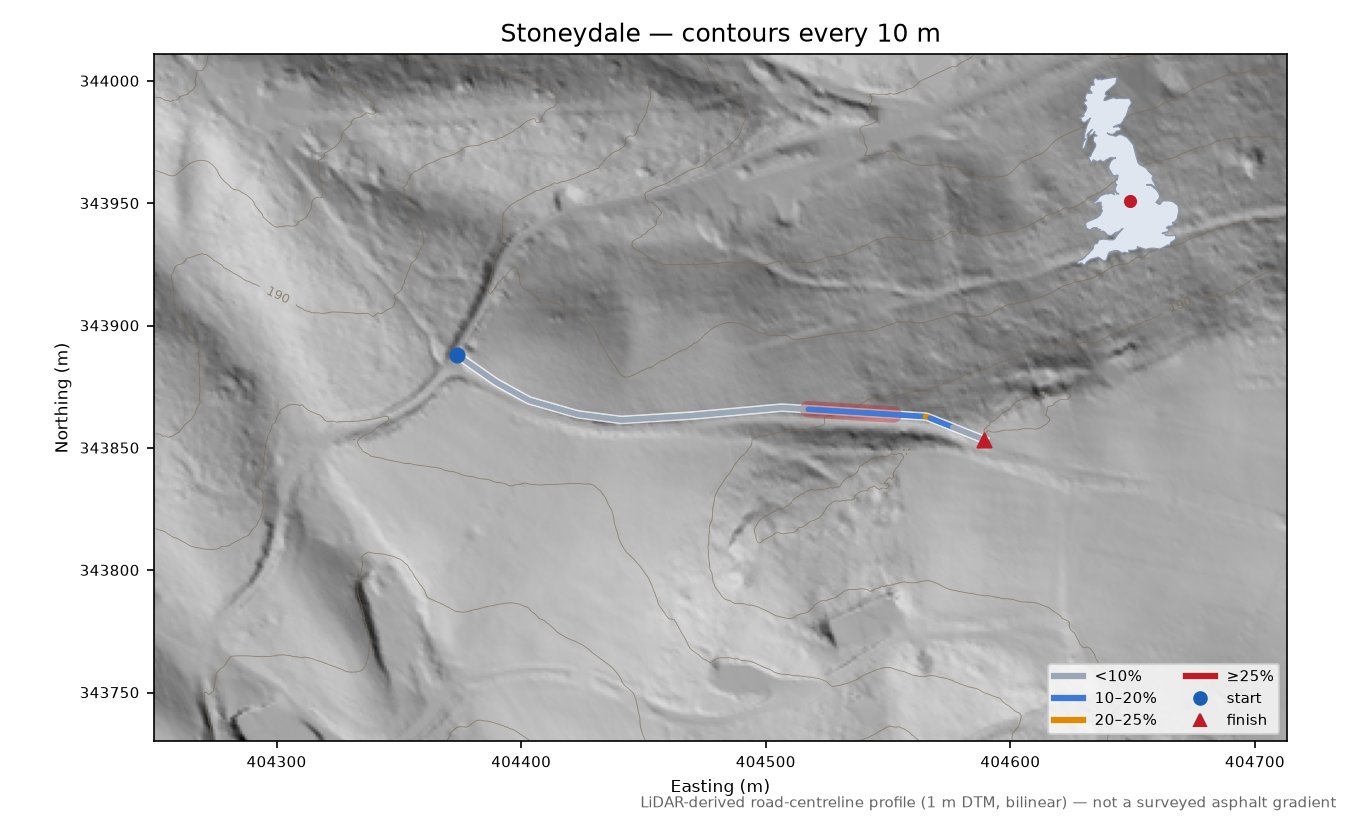 Stoneydale LiDAR hillshade map with contours