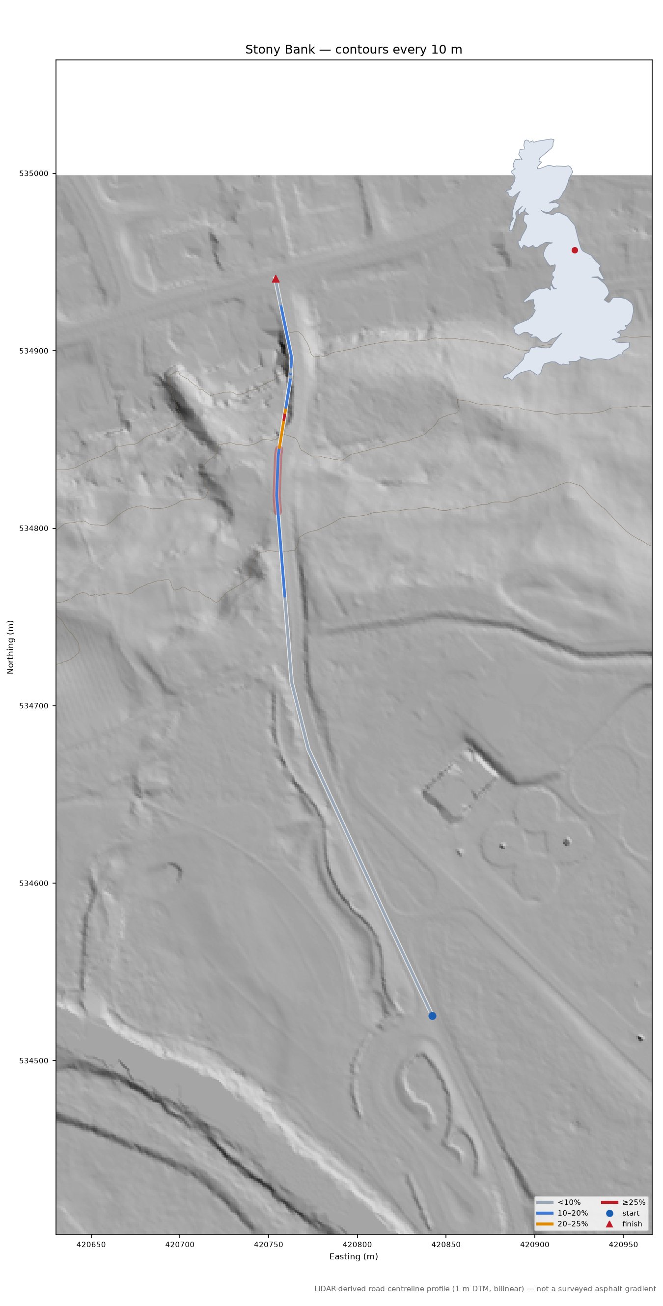 Stony Bank LiDAR hillshade map with contours