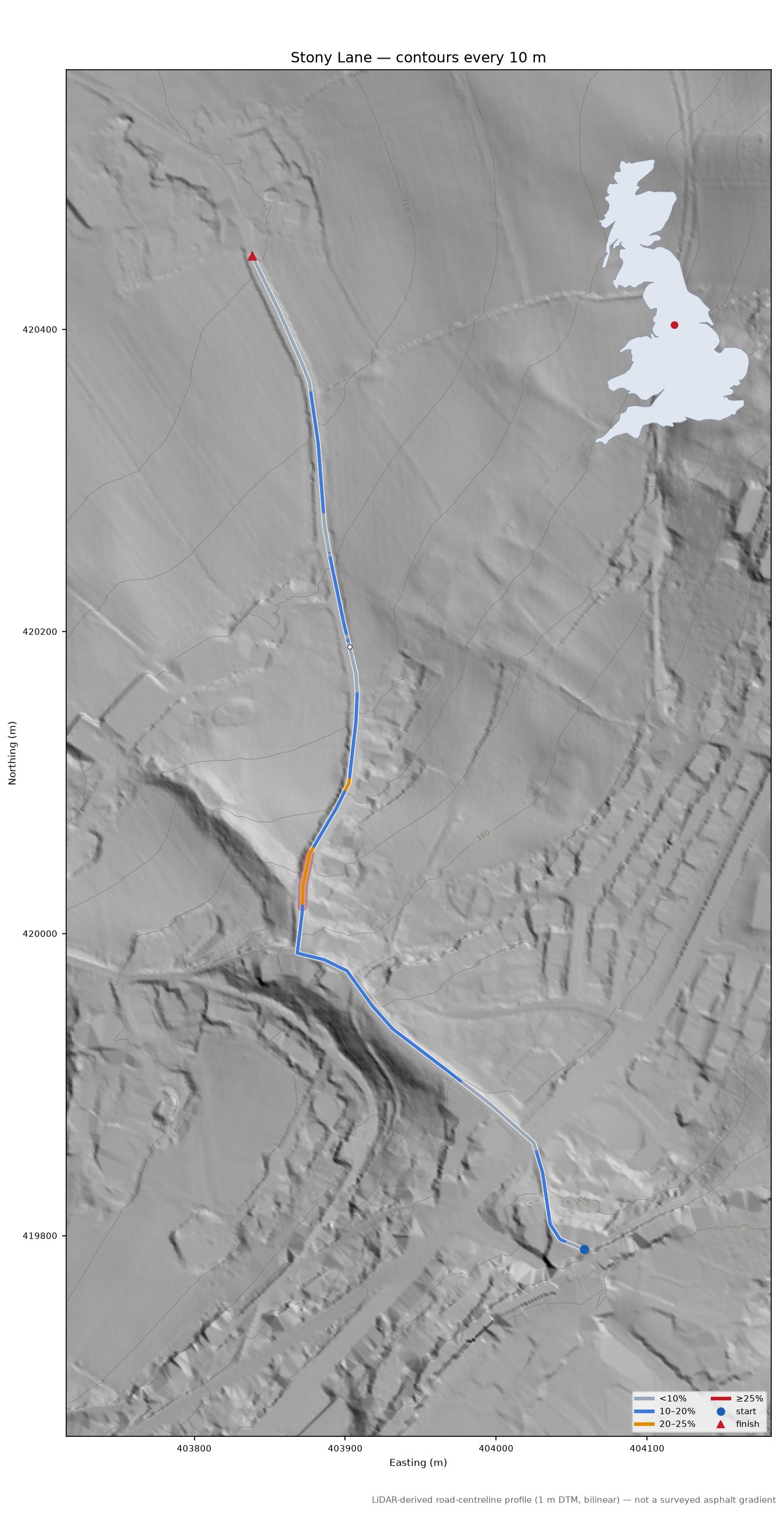 Stony Lane LiDAR hillshade map with contours