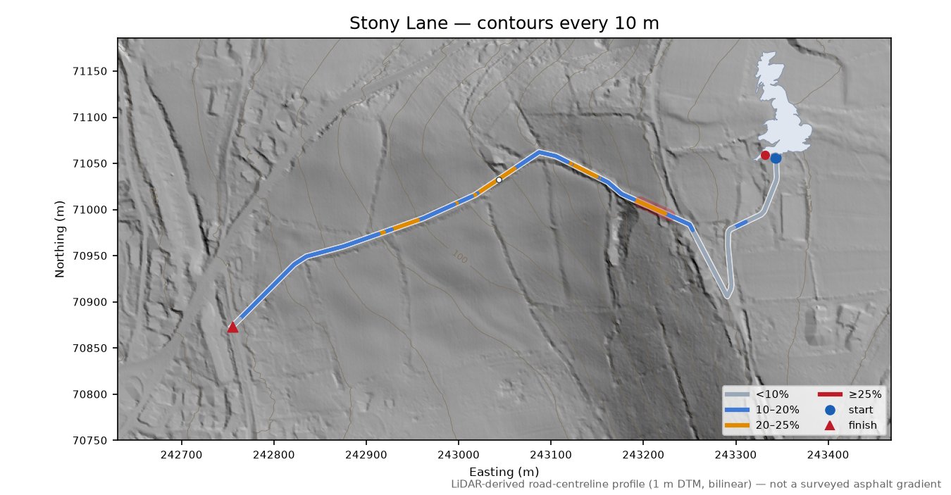 Stony Lane LiDAR hillshade map with contours